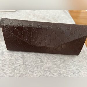 Gucci Dark Brown Embossed Leather sunglasses case